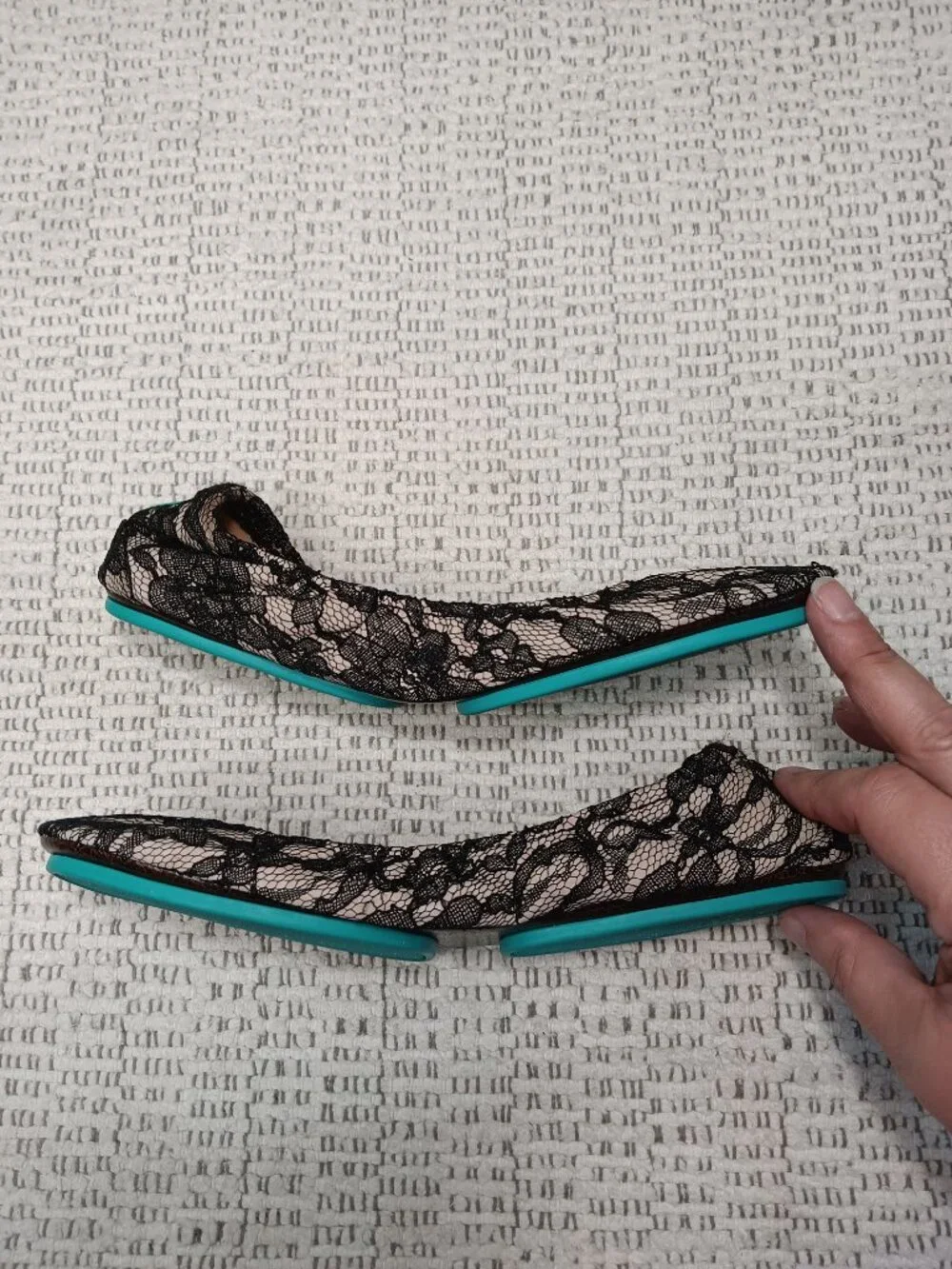 Tieks women's 'Nude Lace' black floral lace overlay leather ballet flats sz 9
